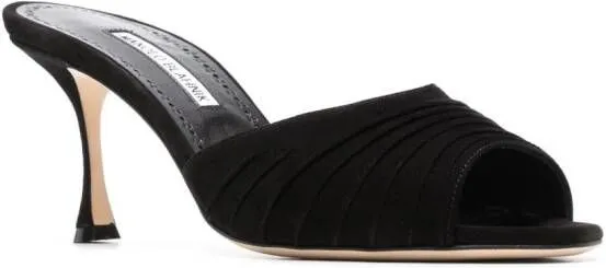 Manolo Blahnik Pirua 70mm ruched suede mules Black