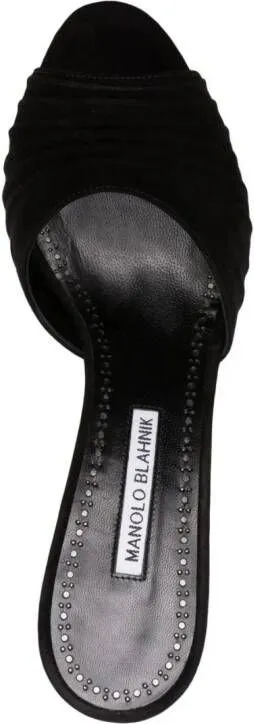 Manolo Blahnik Pirua 70mm ruched suede mules Black