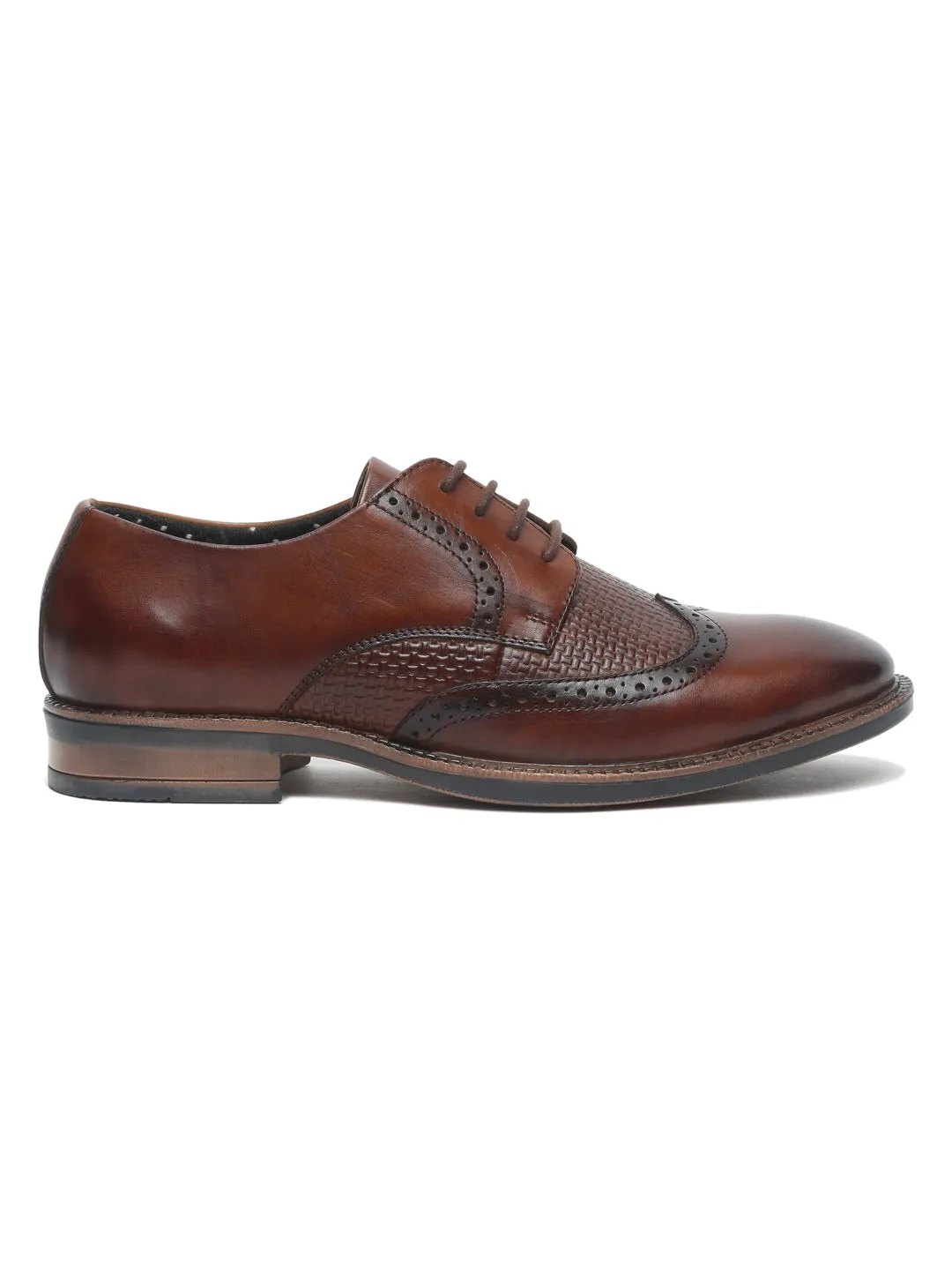 Men Brown Solid Genuine Leather Formal Brogues