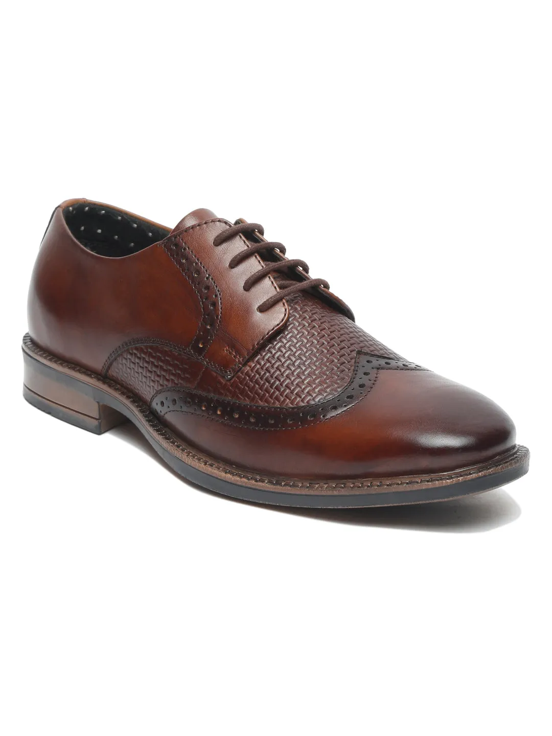 Men Brown Solid Genuine Leather Formal Brogues