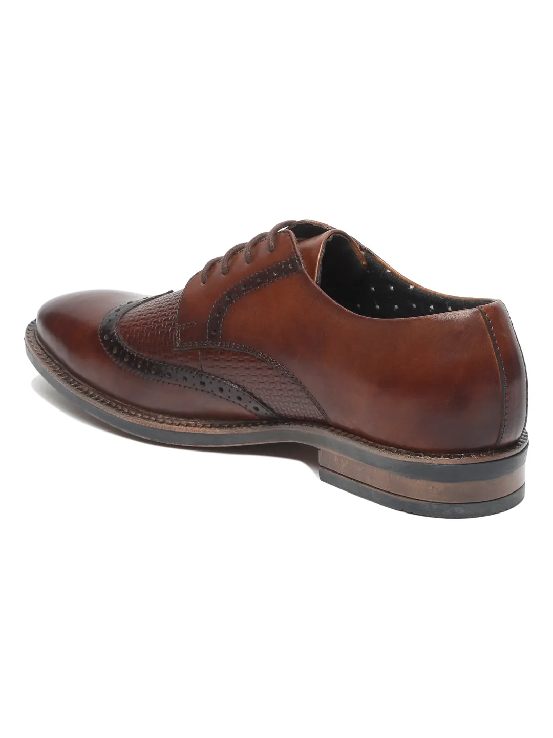 Men Brown Solid Genuine Leather Formal Brogues