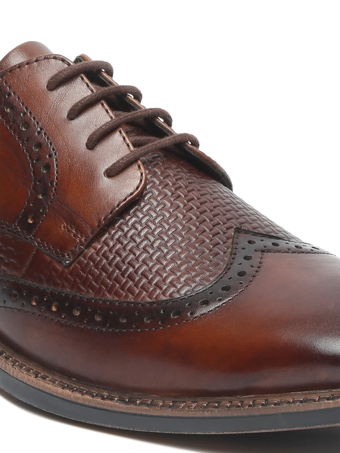 Men Brown Solid Genuine Leather Formal Brogues