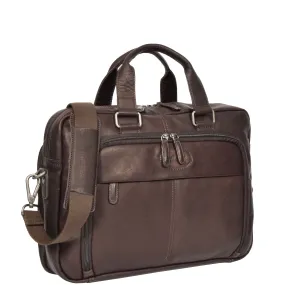 Mens Leather Laptop Organiser Briefcase HL341 Brown