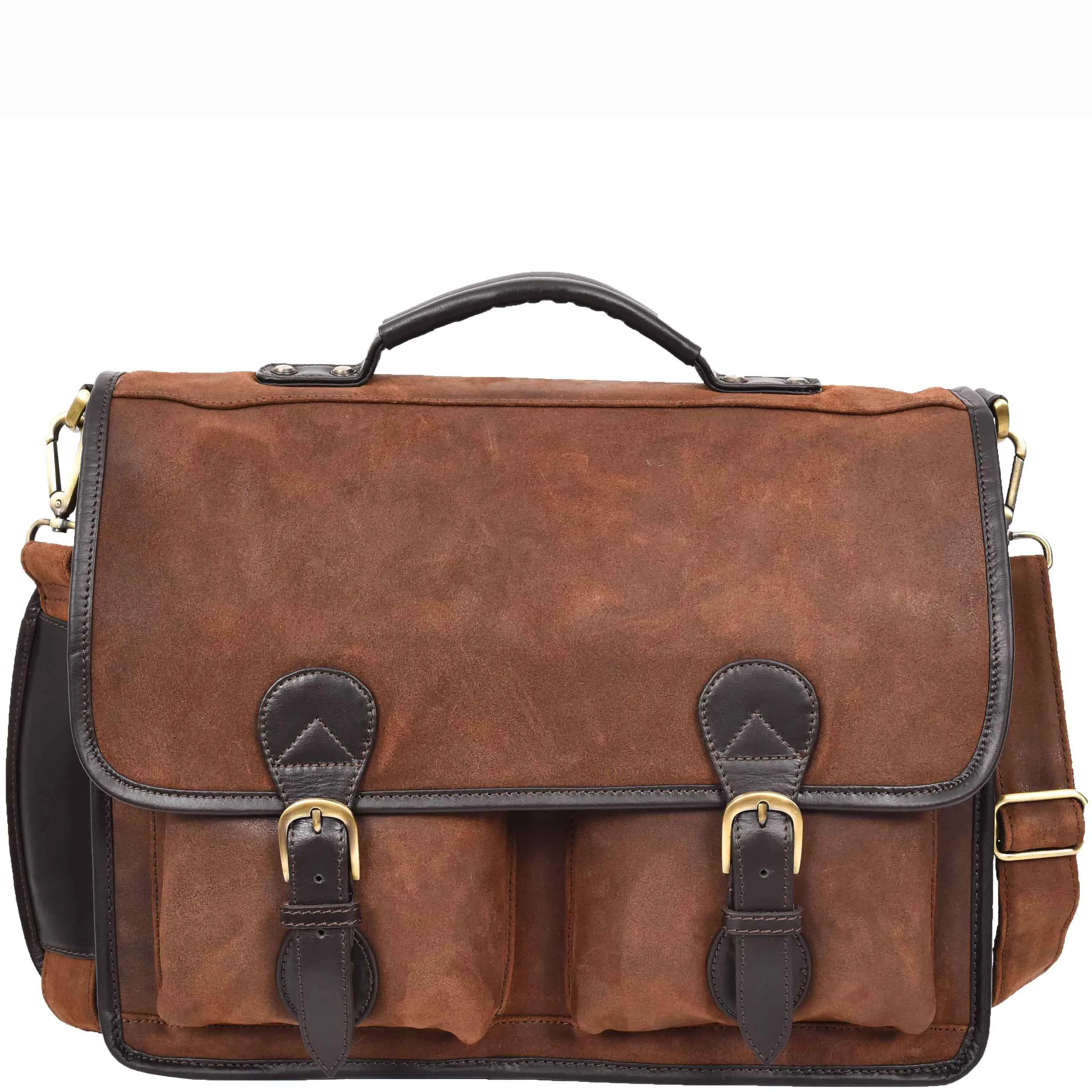 Mens Real Leather Organiser Laptop Bag Vintage Brown Briefcase Finn