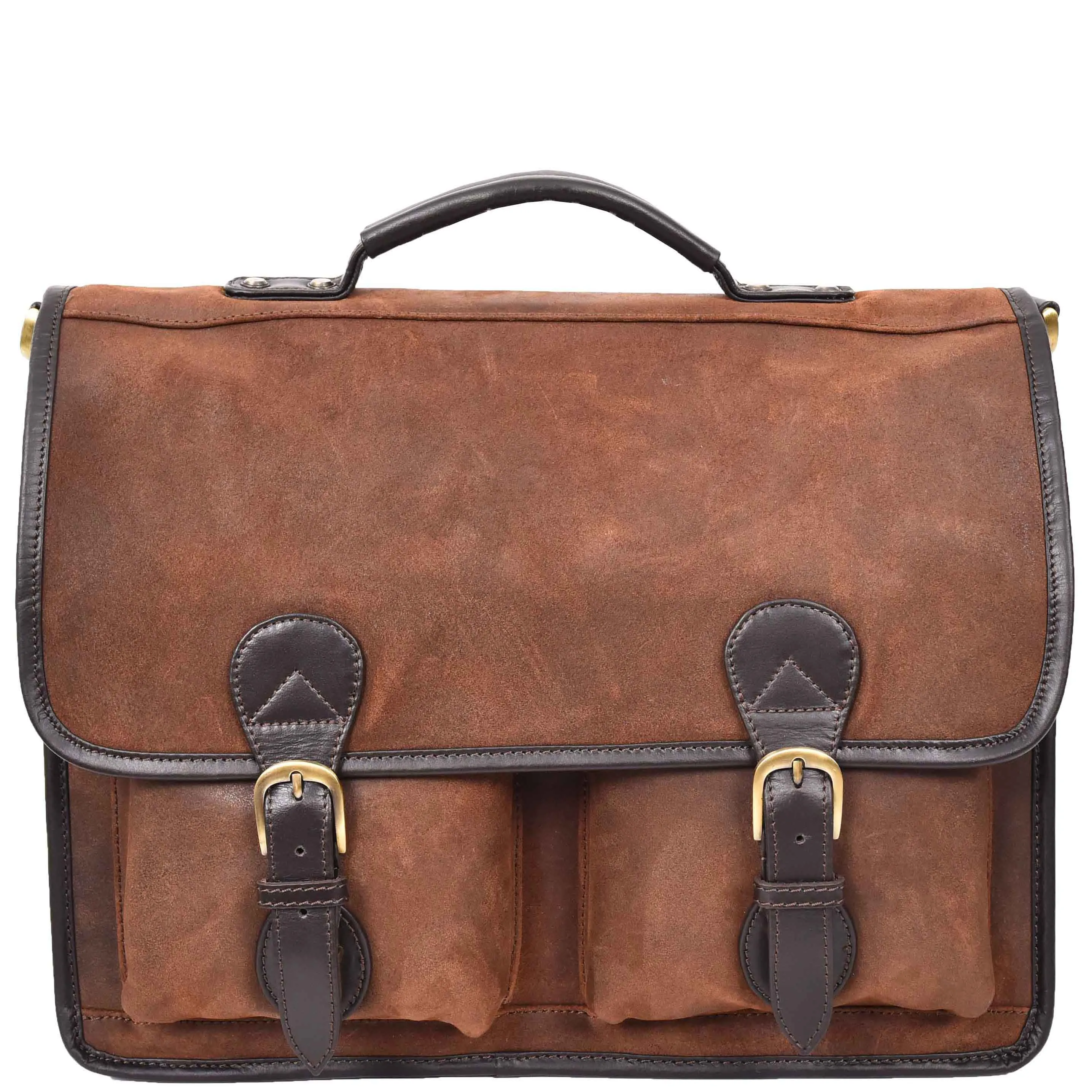 Mens Real Leather Organiser Laptop Bag Vintage Brown Briefcase Finn