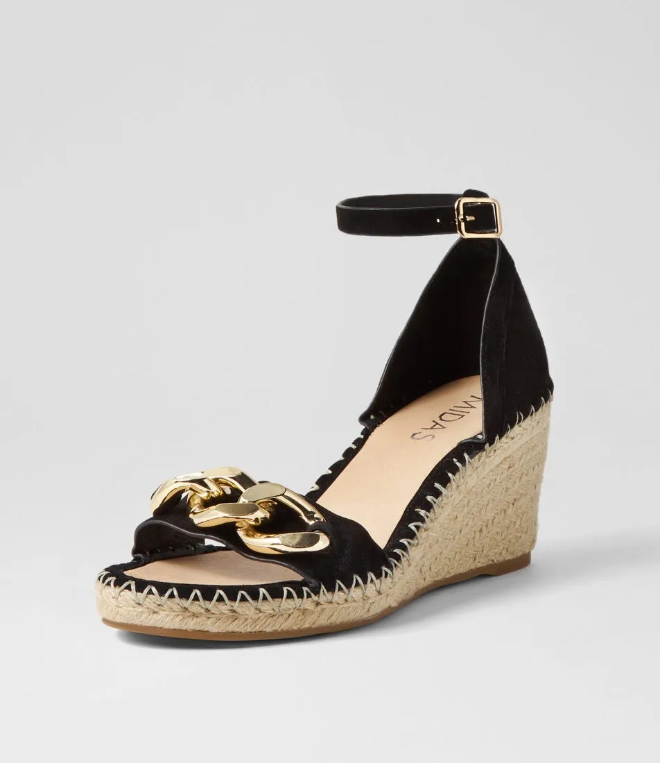 MIDAS Geysi Black Natural Rope Suede Espadrilles