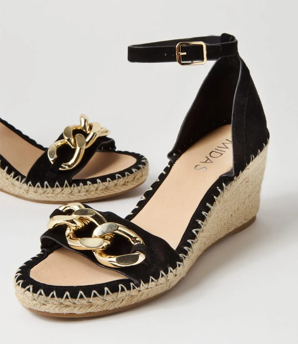 MIDAS Geysi Black Natural Rope Suede Espadrilles