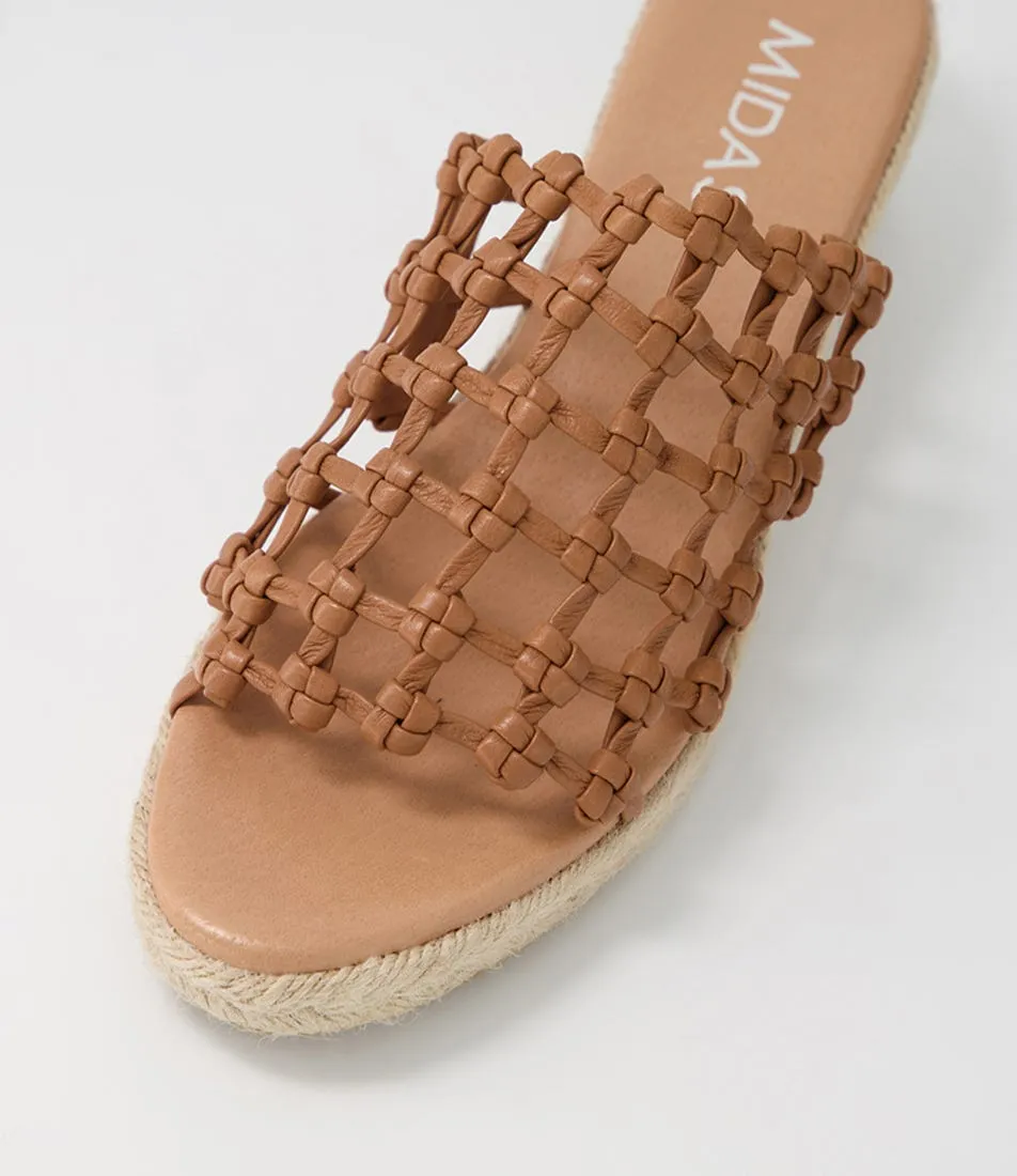 MIDAS Sangria Dark Tan Natural Rope Leather Espadrilles