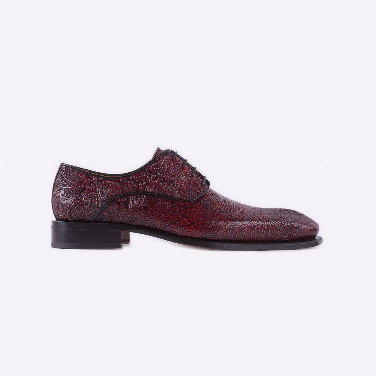 Mister 40082 Cervas Men's Shoes Burgundy Cashmere Flower Print / Calf-Skin Leather Derby Oxfords (MIS1055)