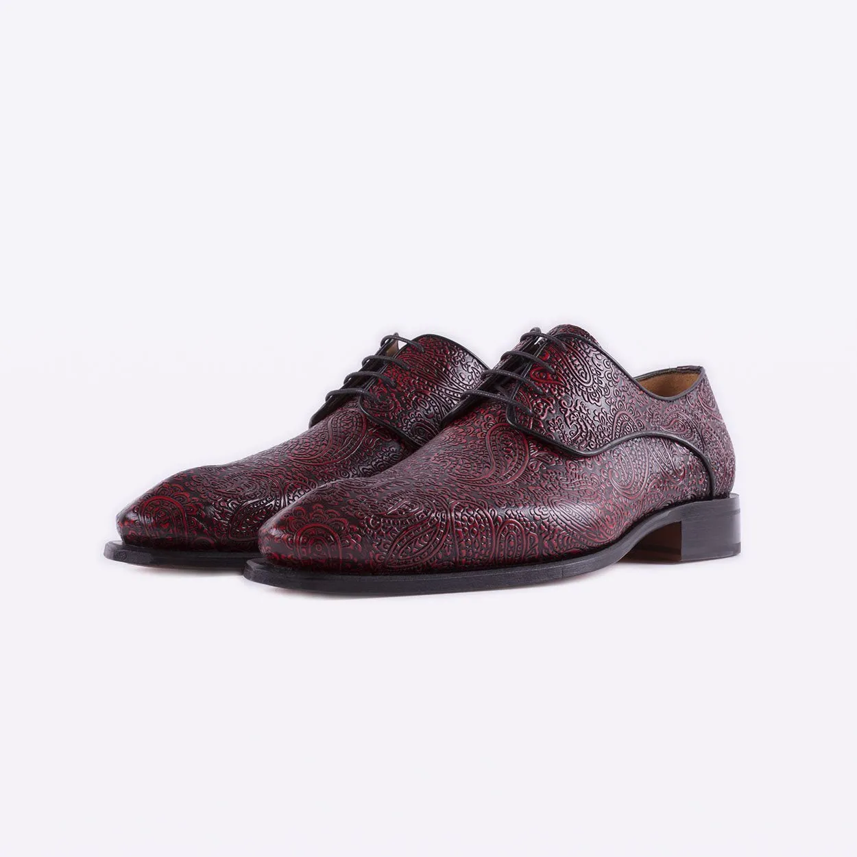 Mister 40082 Cervas Men's Shoes Burgundy Cashmere Flower Print / Calf-Skin Leather Derby Oxfords (MIS1055)