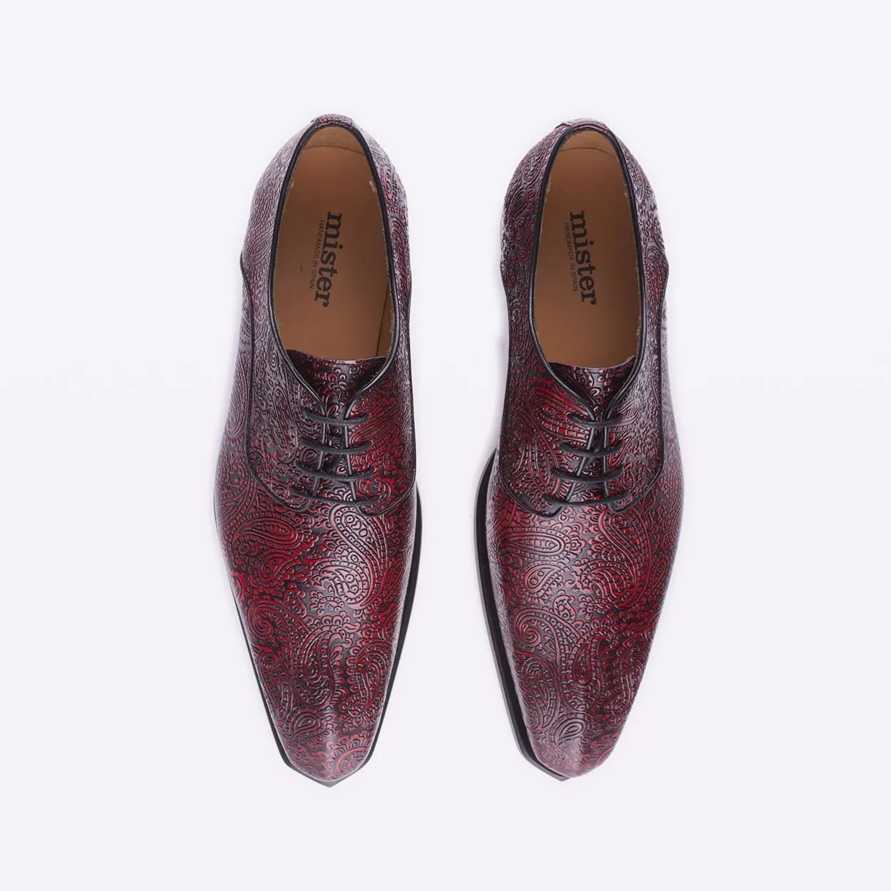 Mister 40082 Cervas Men's Shoes Burgundy Cashmere Flower Print / Calf-Skin Leather Derby Oxfords (MIS1055)