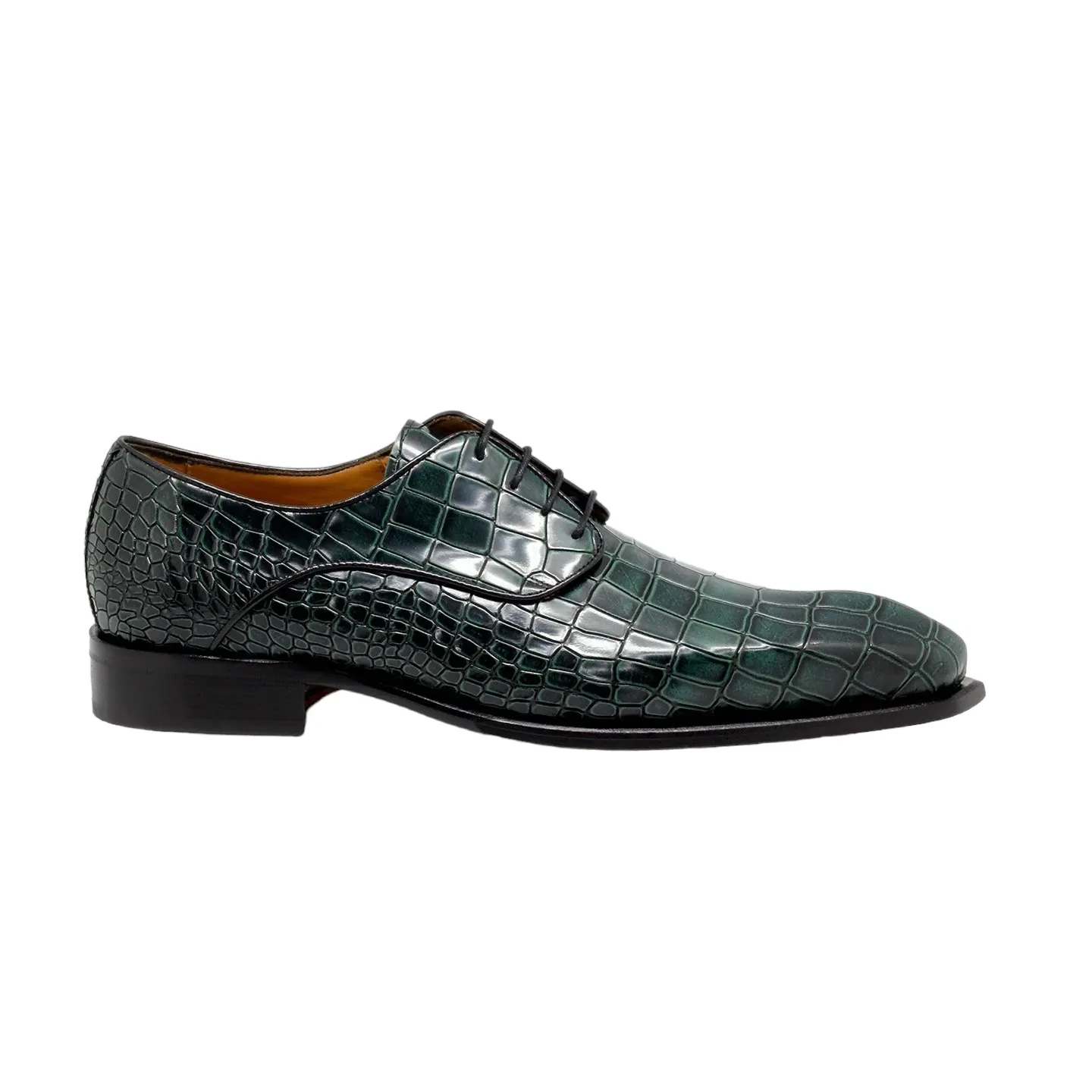 Mister Begur 39125 Men's Shoes Green Crocodile Print Leather Derby Oxfords (MIS1124)