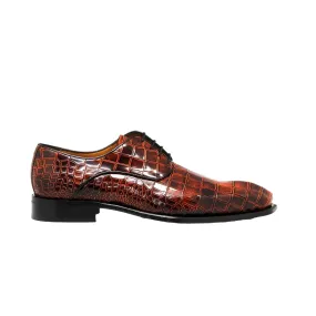 Mister Camos 39125 Men's Shoes Red Crocodile Print Leather Derby Oxfords (MIS1125)