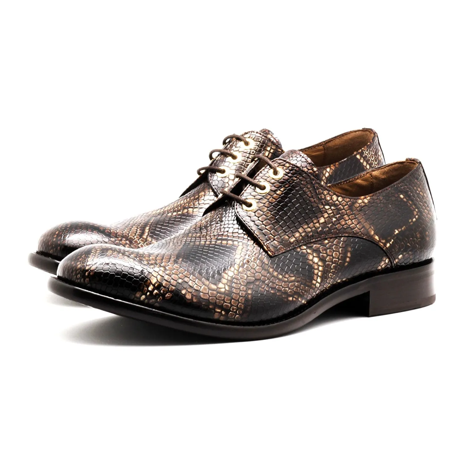 Mister Garin 40178 Men's Shoes Brown Snake Print Leather Derby Oxfords (MIS1133)