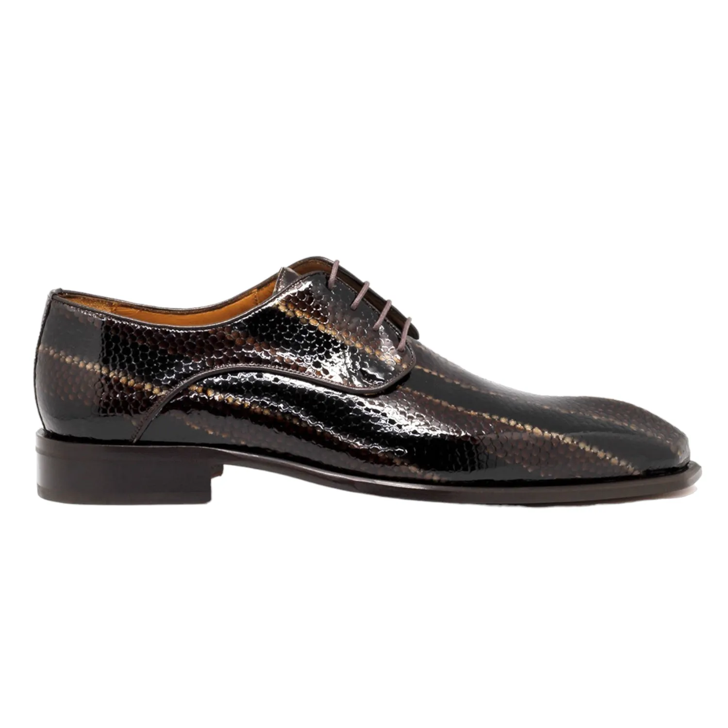 Mister Roses 40418 Men's Shoes Dark Brown Snake Print Leather Derby Oxfords (MIS1148)