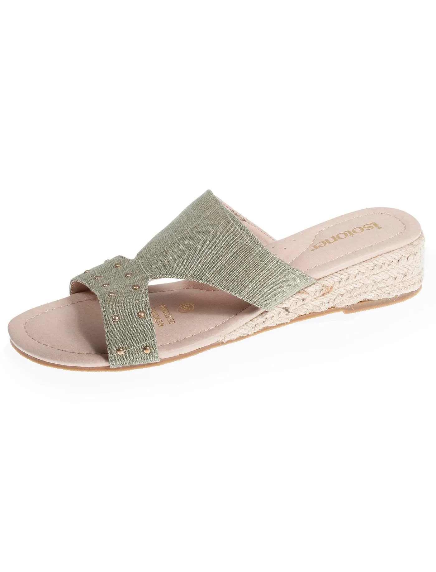 Mules sandales Femme cloutée Kaki