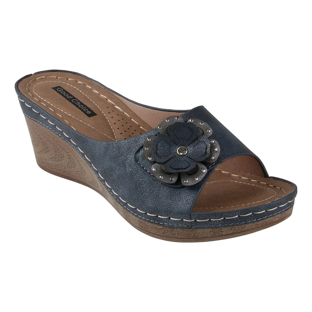 Naples Navy Wedge Sandals