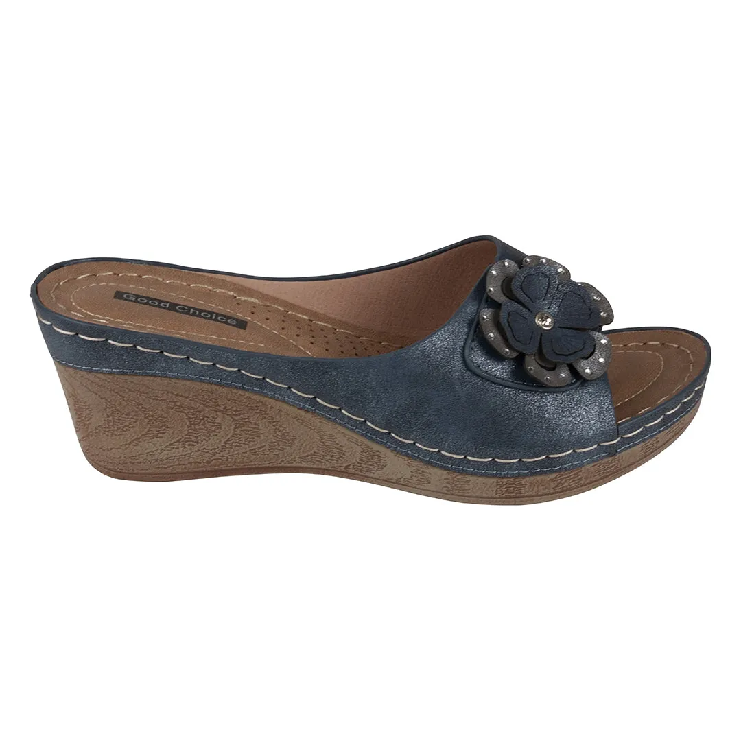 Naples Navy Wedge Sandals