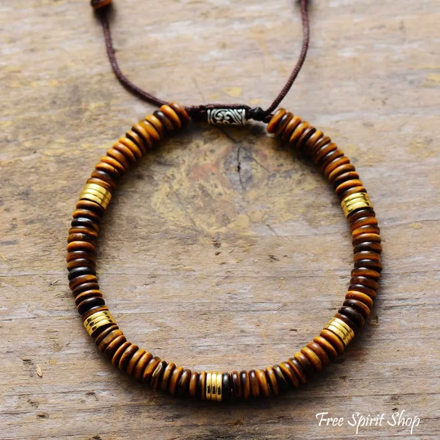 Natural Tiger Eye Flat Bead Bracelet