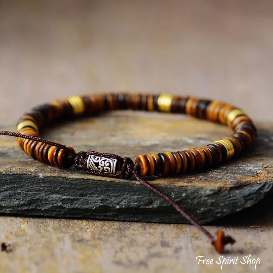 Natural Tiger Eye Flat Bead Bracelet