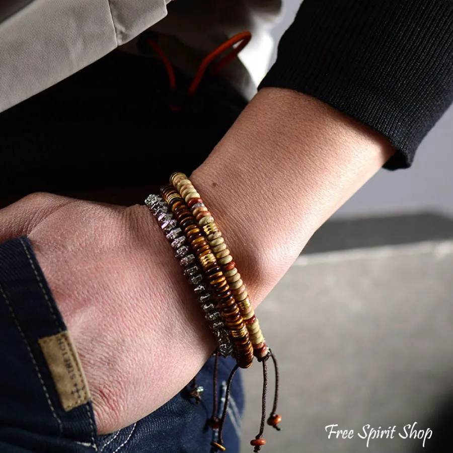 Natural Tiger Eye Flat Bead Bracelet