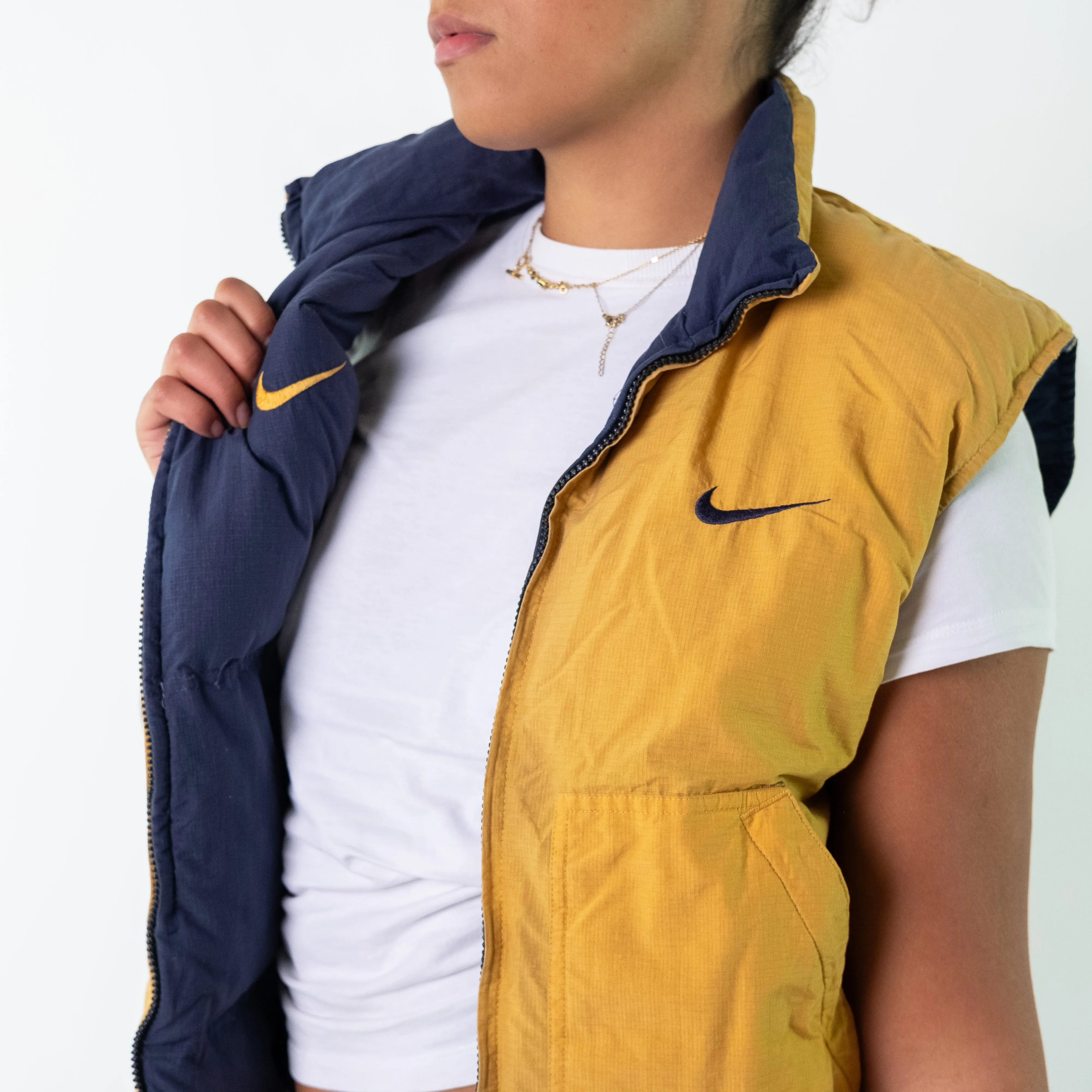 Navy Blue y2ks Nike Reversible, Mustard inside Gilet (M)