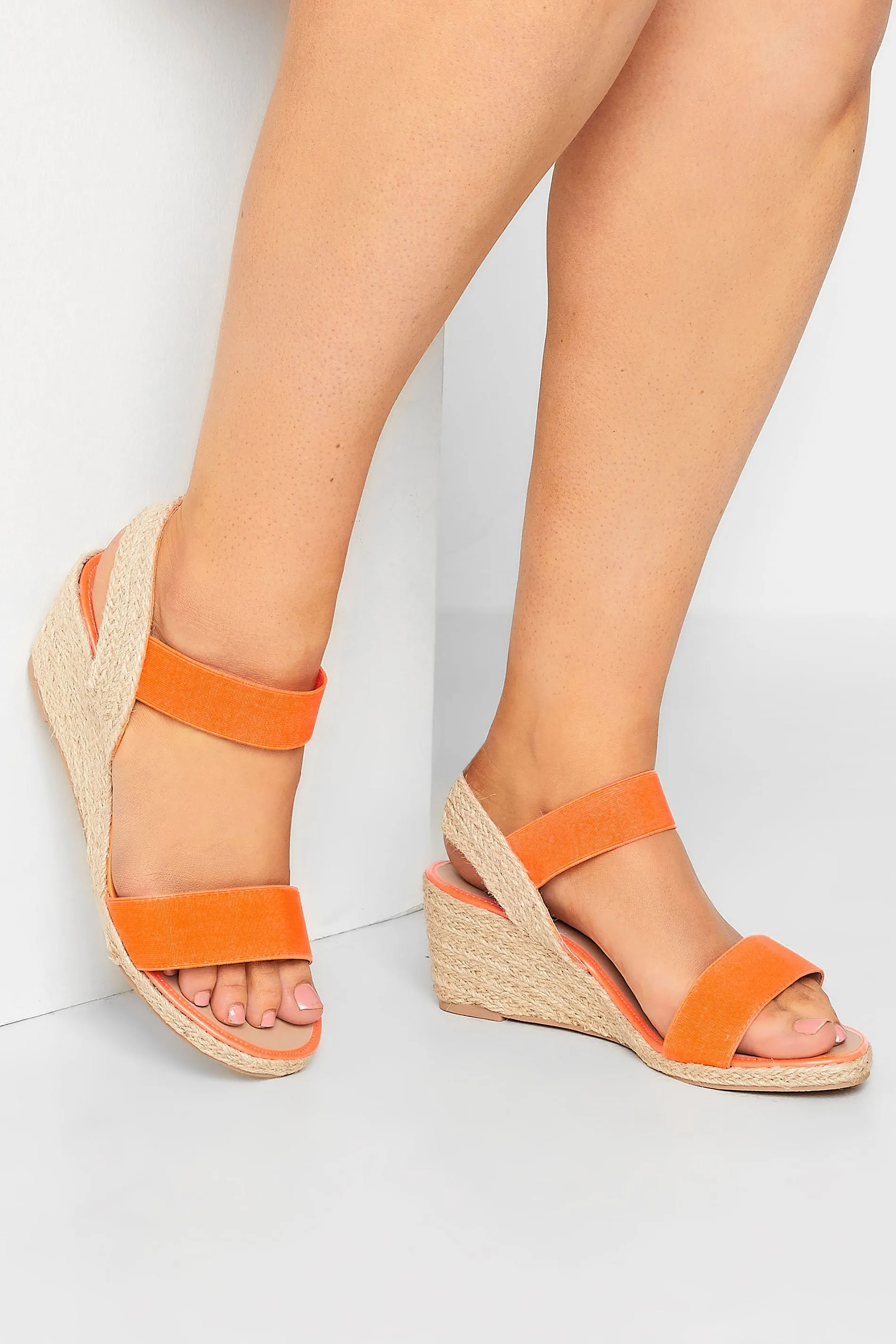 Orange Espadrille Wedges In Wide E Fit & Extra Wide EEE Fit