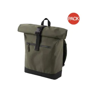 Pack of 2  Roll-top backpack / rucksack / bag 12 litres  one size military green Bagbase