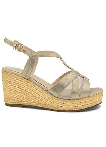 Paradox London Champagne Wide Fit Shimmer ’Yanelli’ Wedge Espadrilles | Grattan