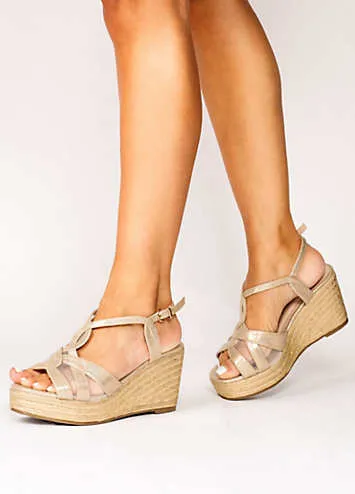 Paradox London Champagne Wide Fit Shimmer ’Yanelli’ Wedge Espadrilles | Grattan