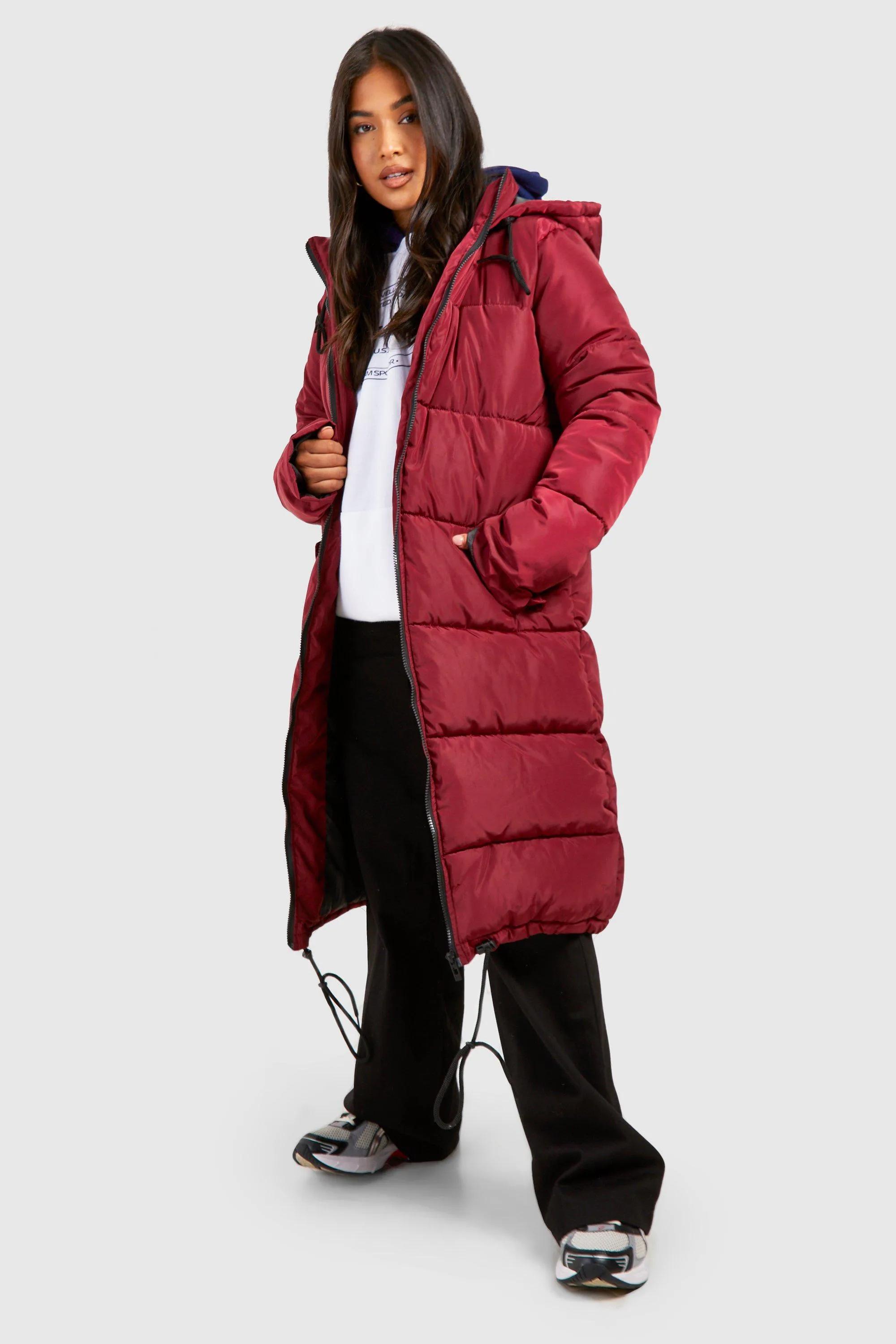 Petite Longline Hooded Padded Puffer Jacket