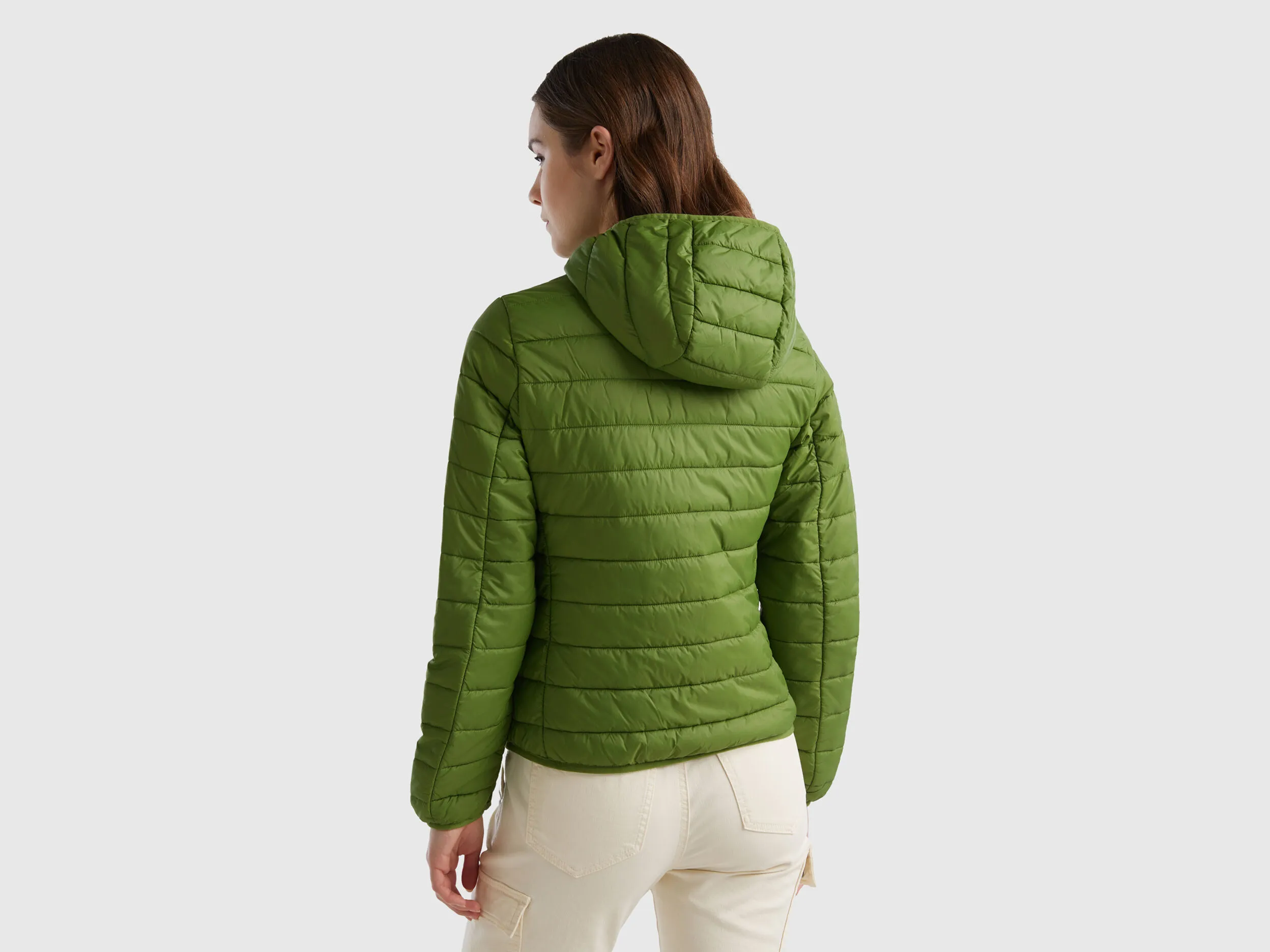 Puffer jacket with recycled wadding - Military Green | Benetton