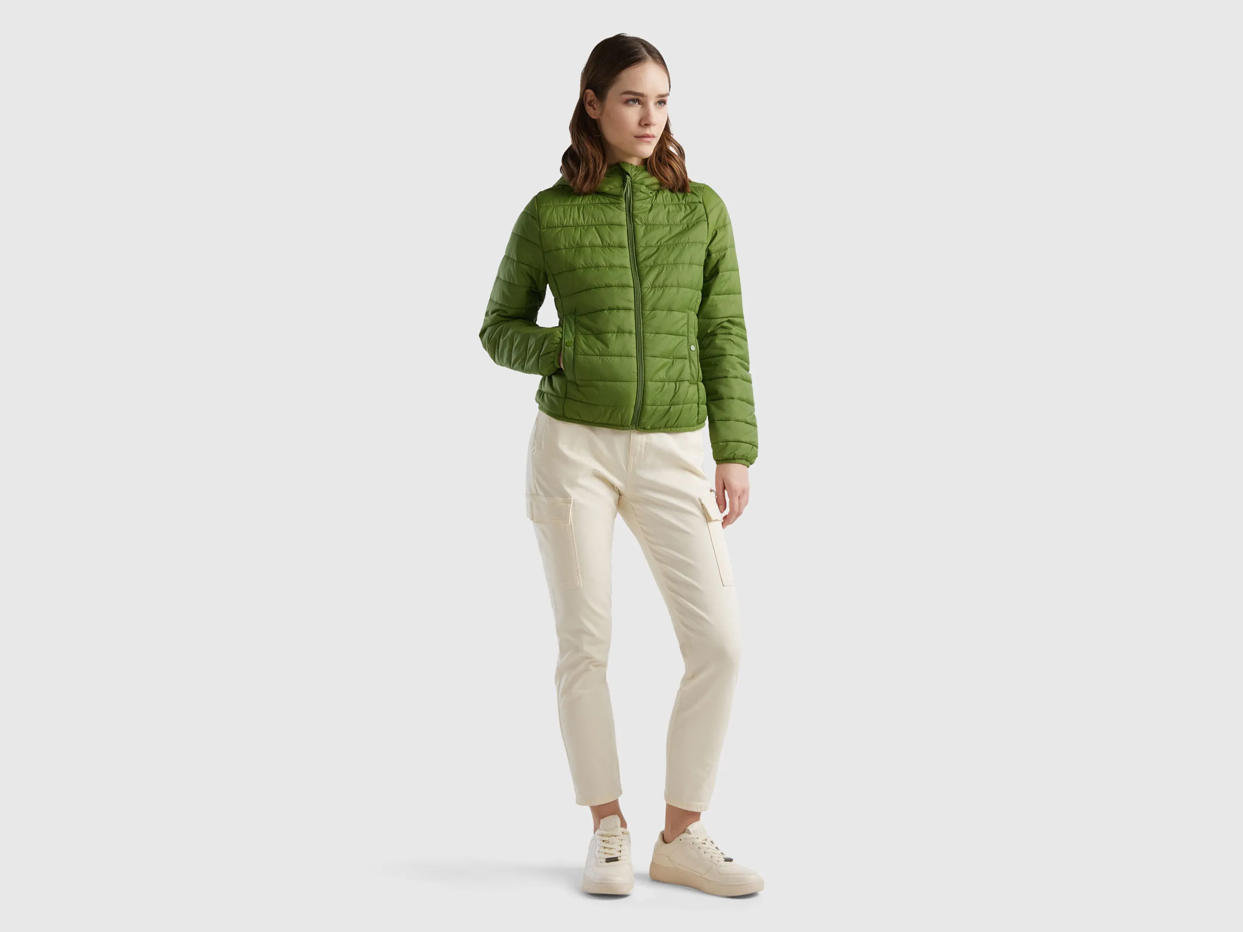 Puffer jacket with recycled wadding - Military Green | Benetton