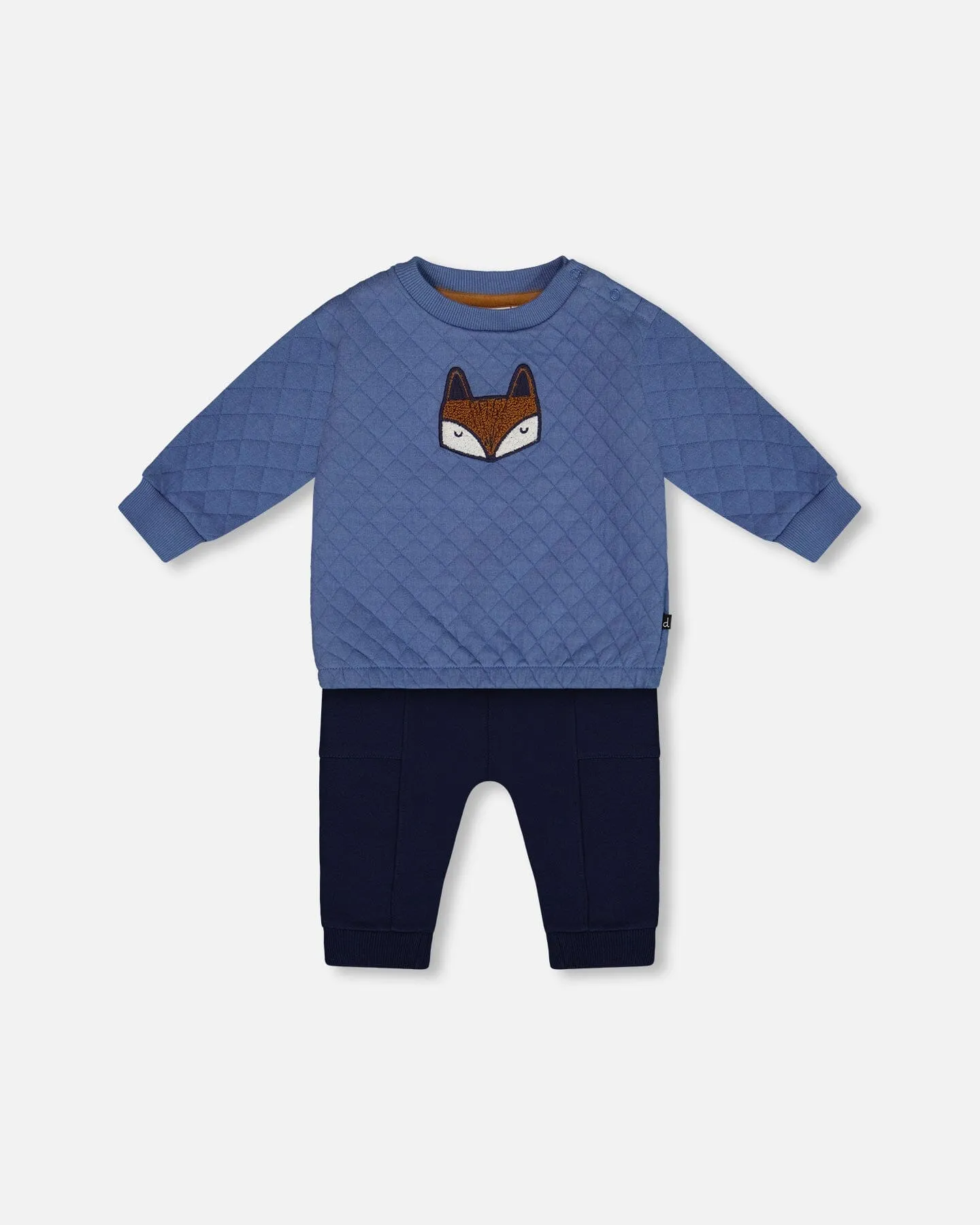 Quilted Sweatshirt And Fleece Pant Set Blue