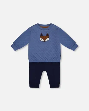 Quilted Sweatshirt And Fleece Pant Set Blue