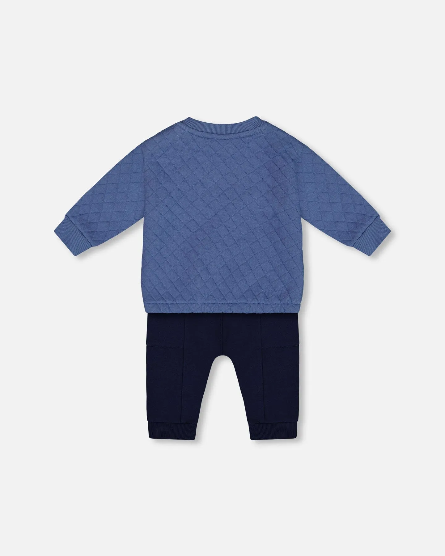 Quilted Sweatshirt And Fleece Pant Set Blue