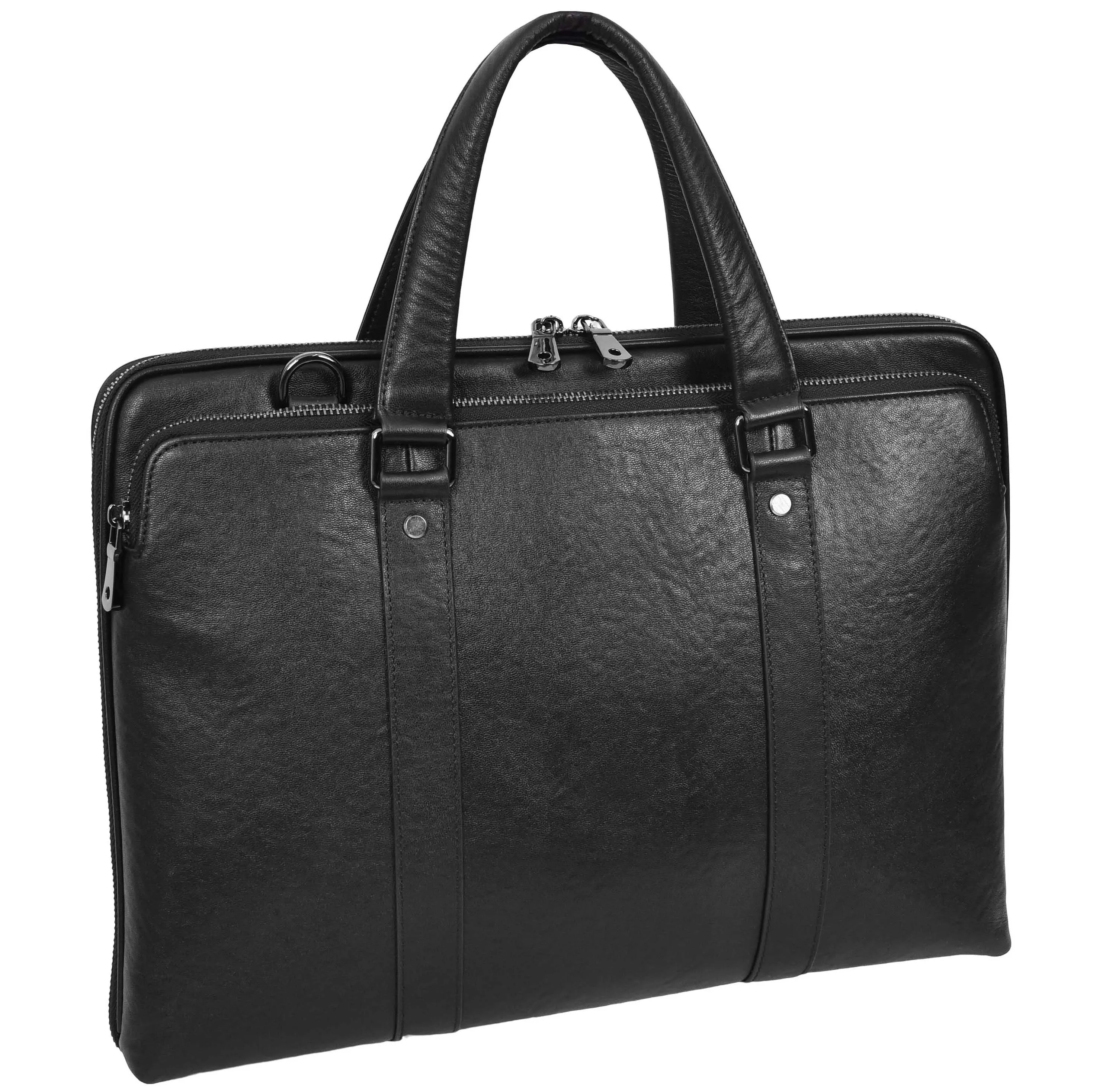 Real Leather Cross Body Briefcase Monterey Black