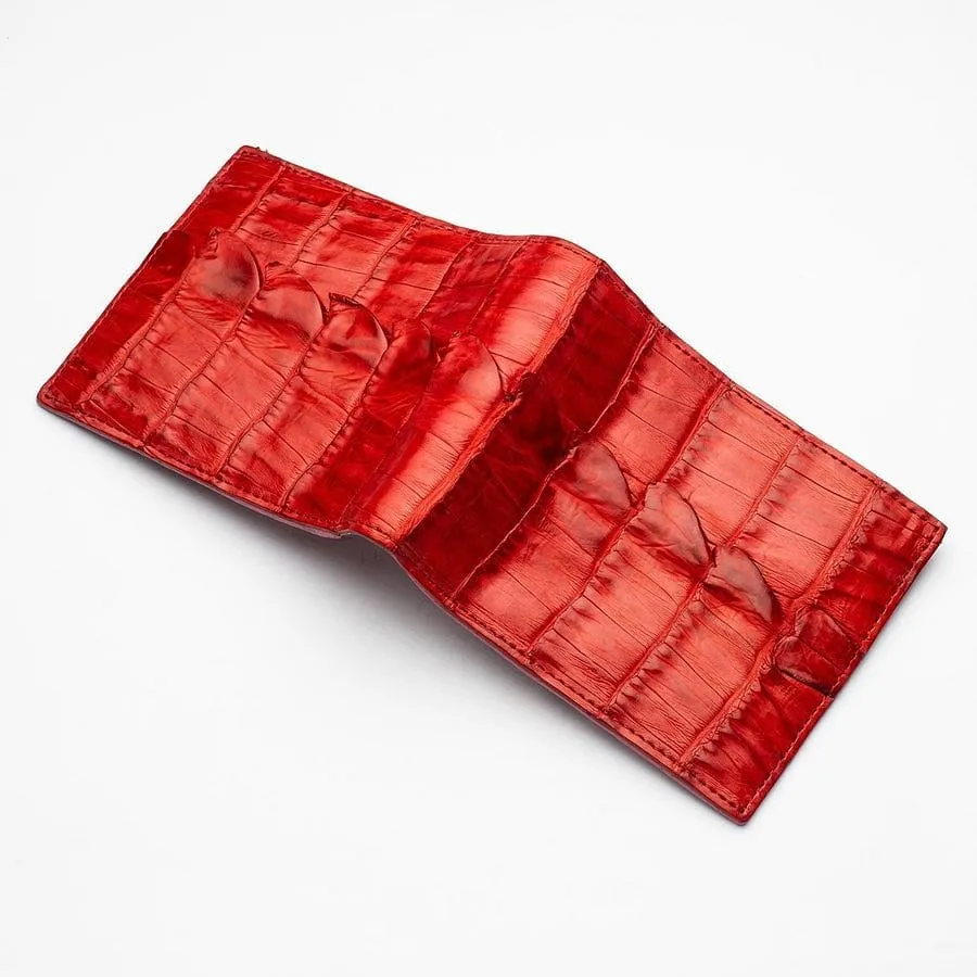 Red Genuine Crocodile Tail Skin Mens Wallet