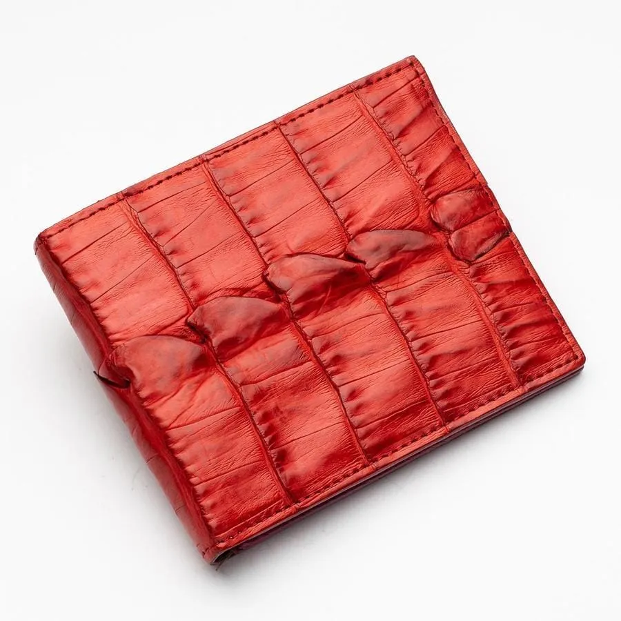 Red Genuine Crocodile Tail Skin Mens Wallet