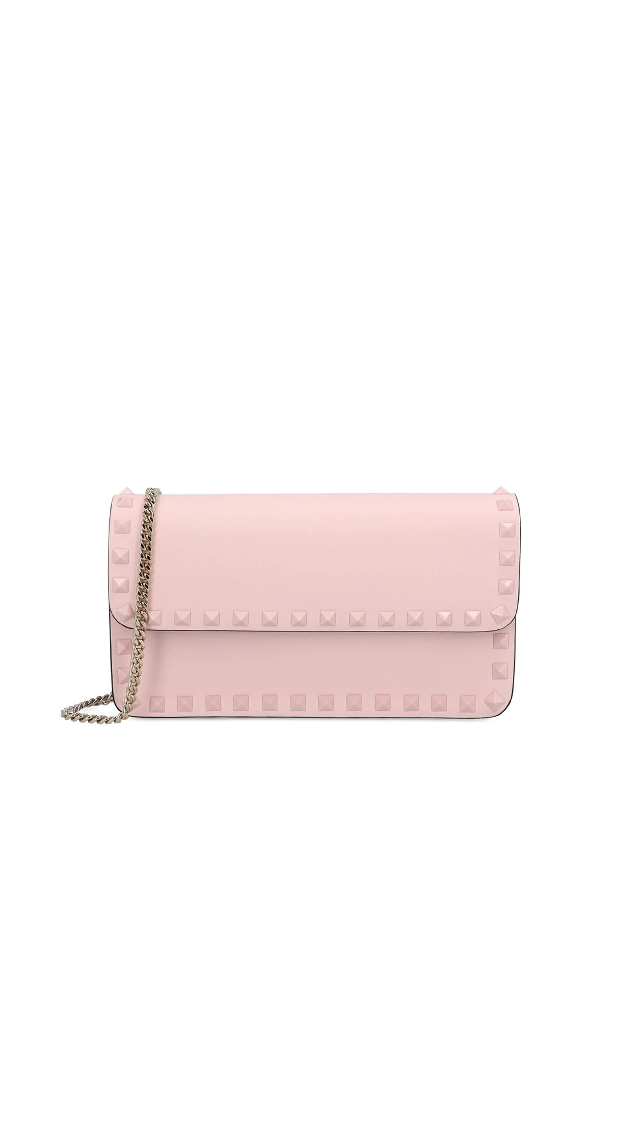 Rockstud Grainy Calfskin Chain Pouch - Pink