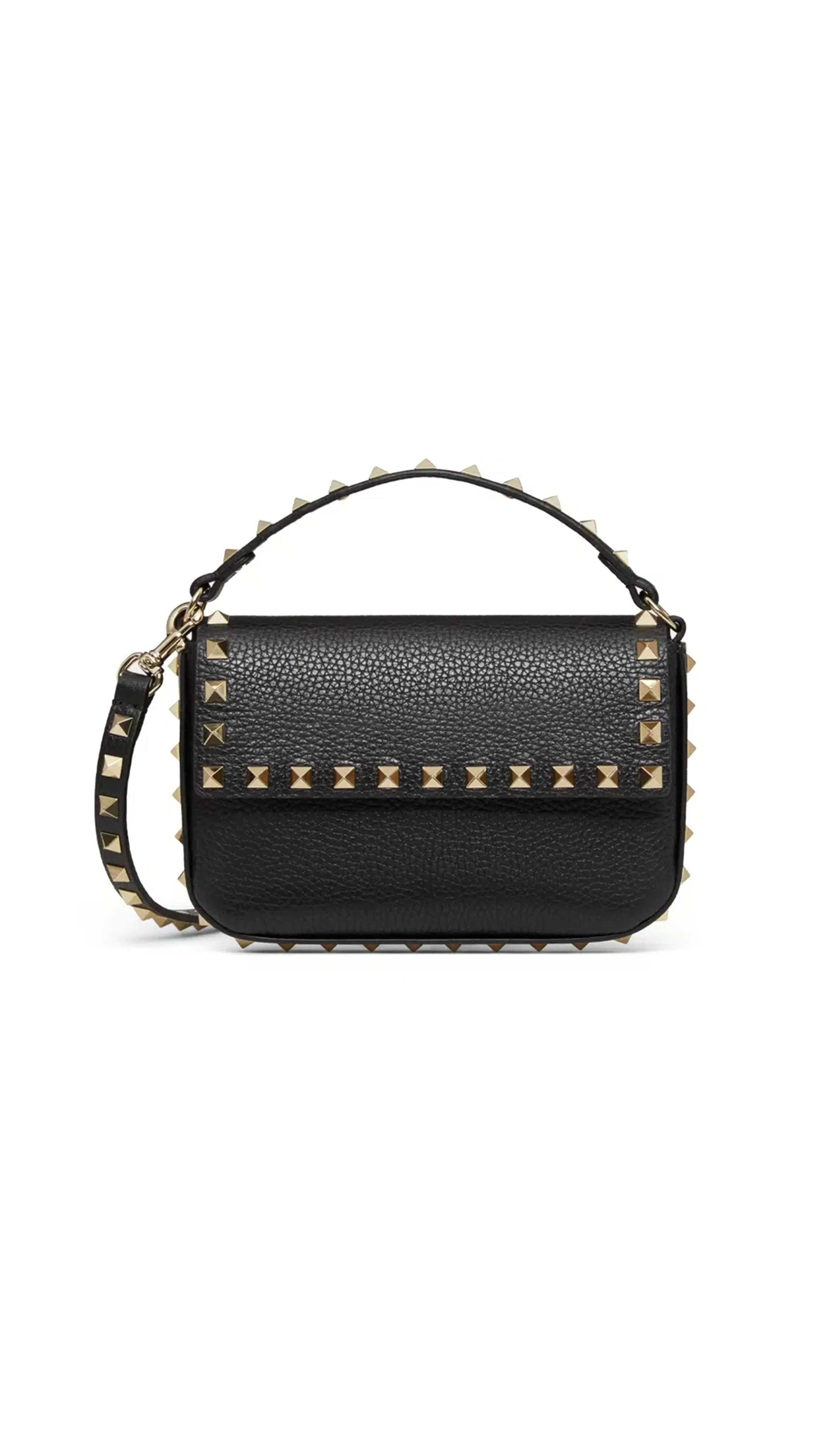 Rockstud Grainy Calfskin Pouch - Black