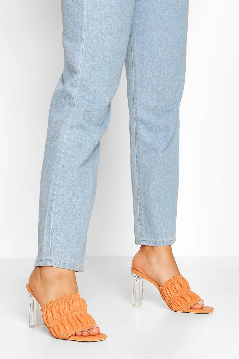 Ruched Clear Heel Mules