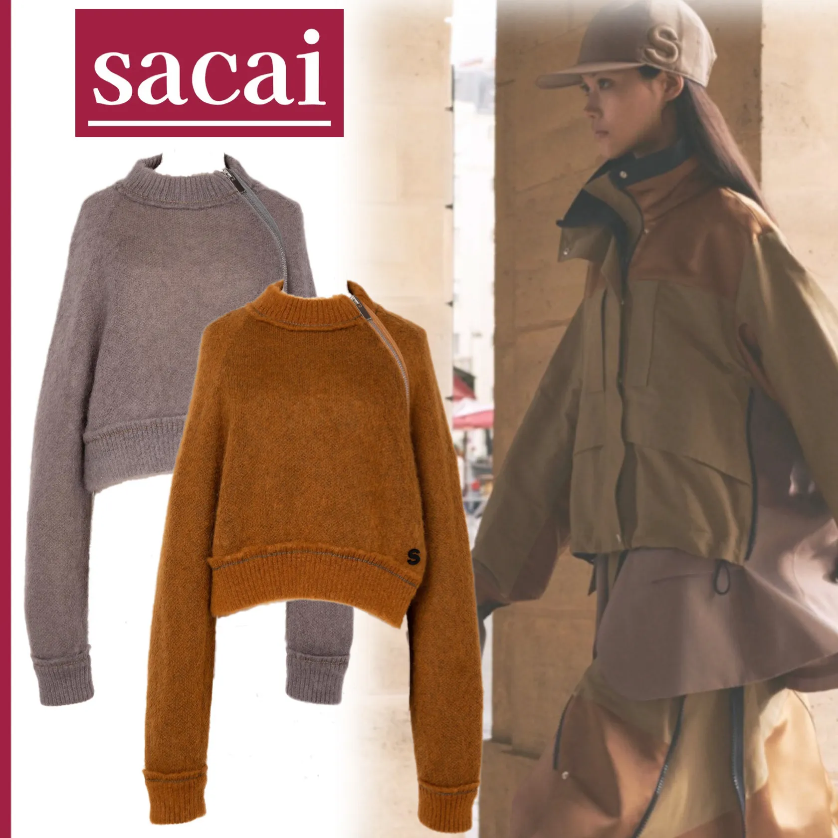 sacai  |Casual Style Wool Nylon Blended Fabrics Long Sleeves Plain