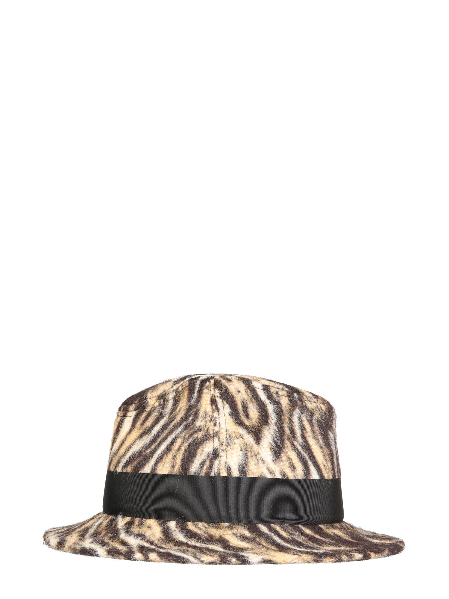 SAINT LAURENT    WIDE-BRIMMED COMBED WOOL AND ALPACA FELT HAT WITH LEOPARD PRINT