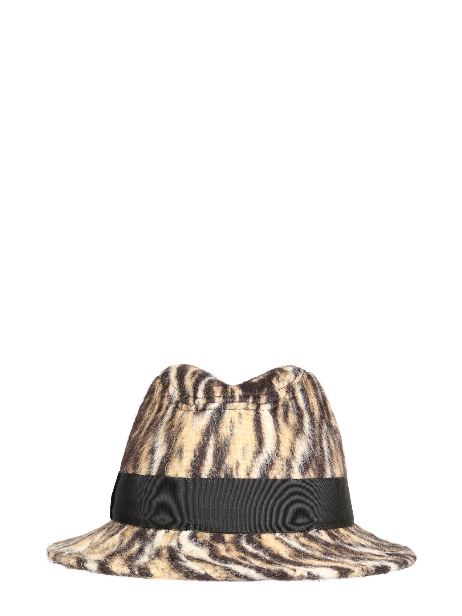 SAINT LAURENT    WIDE-BRIMMED COMBED WOOL AND ALPACA FELT HAT WITH LEOPARD PRINT