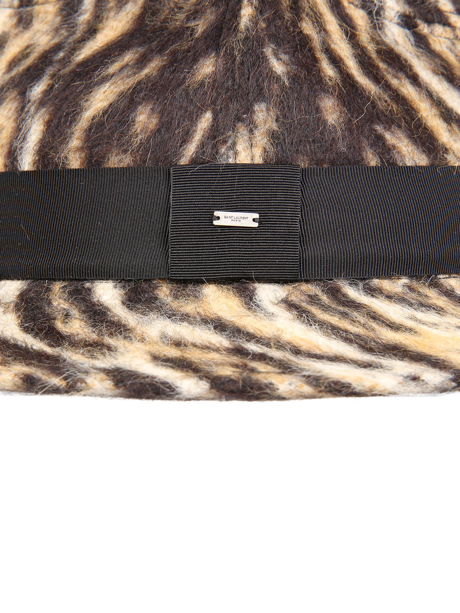 SAINT LAURENT    WIDE-BRIMMED COMBED WOOL AND ALPACA FELT HAT WITH LEOPARD PRINT