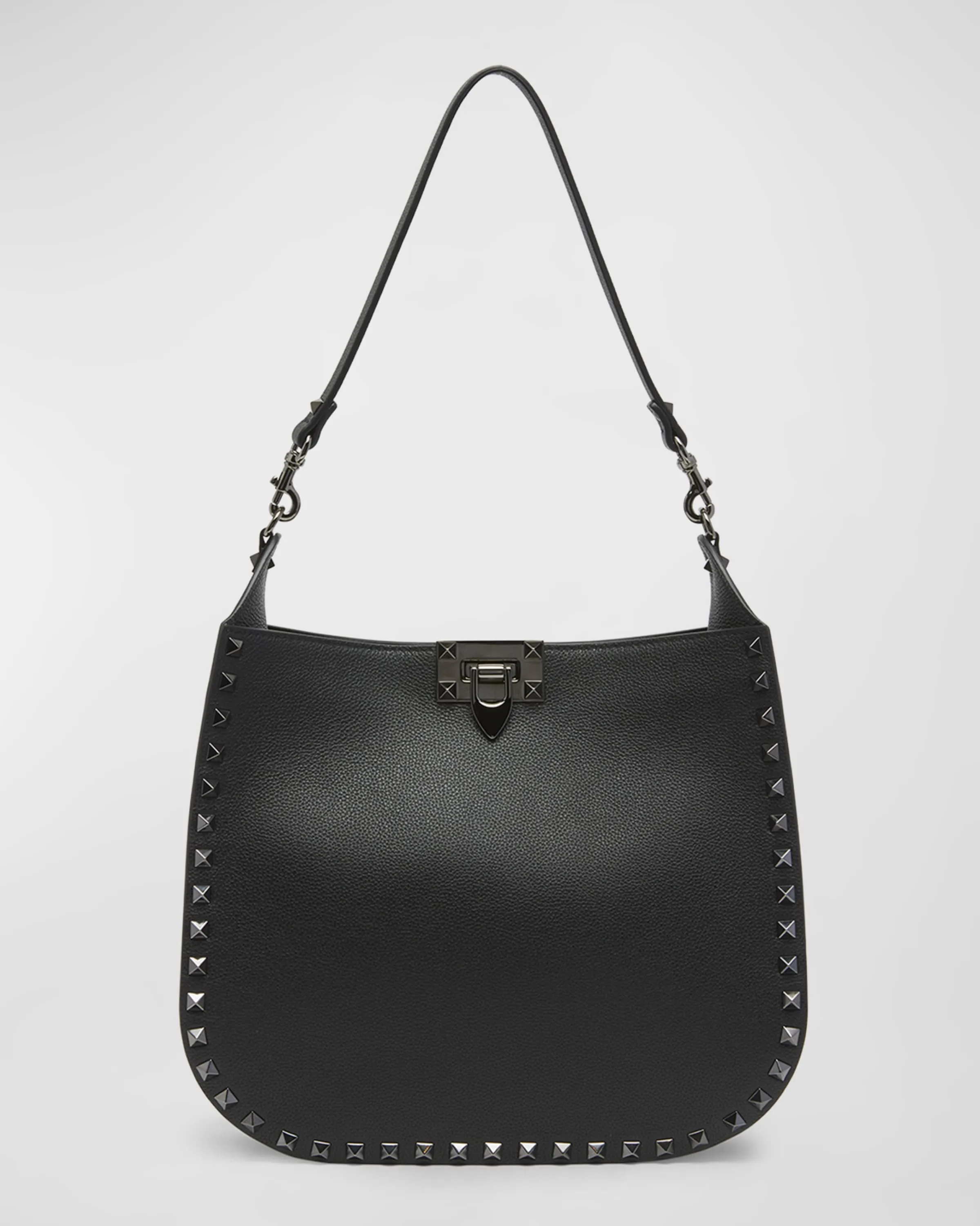 Small Rockstud Grainy Leather Hobo Bag