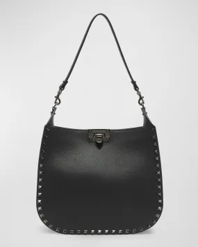 Small Rockstud Grainy Leather Hobo Bag