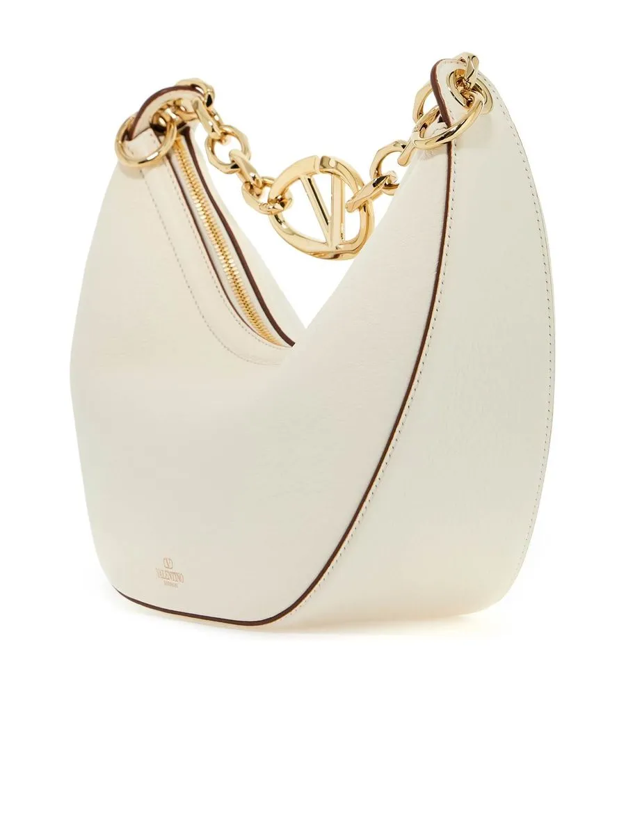 Small Vlogo Moon Hobo Bag in Grainy Calfskin with Chain