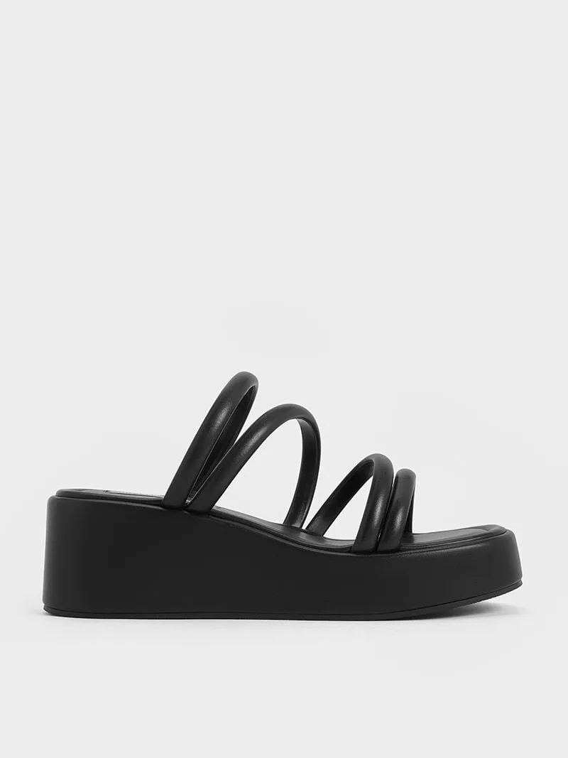 Strappy Platform Wedges - Black